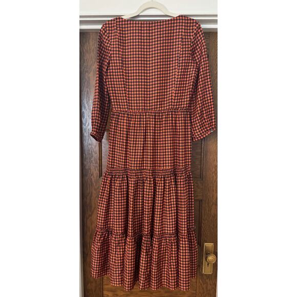 SEA NY Ethno Pop 3/4 Sleeve 100% Silk Ruched Tiered Midi Dress Size 4 - Picture 5 of 7